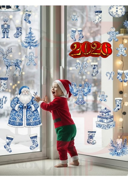 Yeni Yıl Yılbaşı Figürleri Hoşgeldin 2026 Yeni Sezon Cam Kapı Duvar Sticker Seti