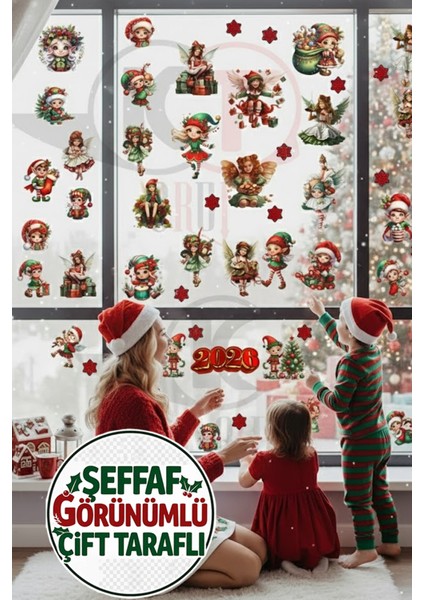 Şeffaf Çift Taraflı Noel Perileri ve Melekler Sticker Seti - Yeniyıl Yılbaşı 2026 Cam Dekoru fiyatları