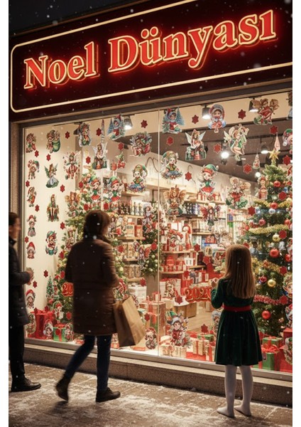 Şeffaf Çift Taraflı Noel Perileri ve Melekler Sticker Seti - Yeniyıl Yılbaşı 2026 Cam Dekoru fırsatları