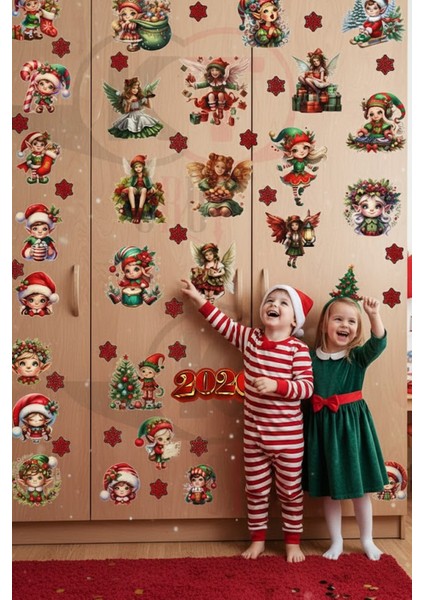 Şeffaf Çift Taraflı Noel Perileri ve Melekler Sticker Seti - Yeniyıl Yılbaşı 2026 Cam Dekoru indirimleri