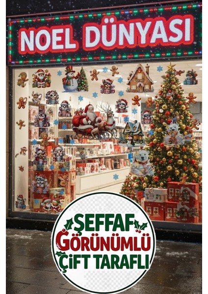 Şeffaf Çift Taraflı Kutup Ayısı, Penguen ve Noel Baba Sticker Seti - Yılbaşı Dekoru modelleri