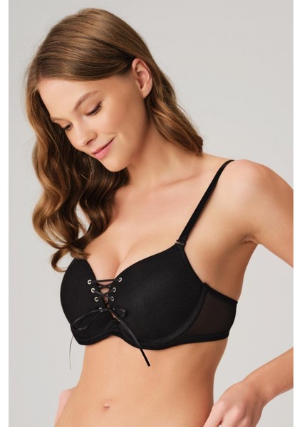 Balenli Destekli Dolgulu Askıları Çıkabilen Yaka Detaylı T-Shirt Sütyeni