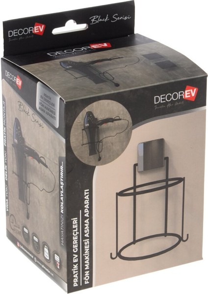 Siyah Fön Makinesi Asma Aparatı DC-5119, Şık ve Kullanışlı Tasarım