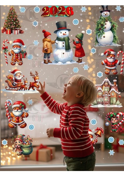 Yeni Yıl Yılbaşı Figürleri Hoşgeldin 2026 Yeni Sezon Cam Kapı Duvar Sticker Seti