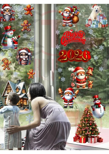 Yeni Yıl Yılbaşı Figürleri Hoşgeldin 2026 Yeni Sezon Cam Kapı Duvar Sticker Seti modelleri