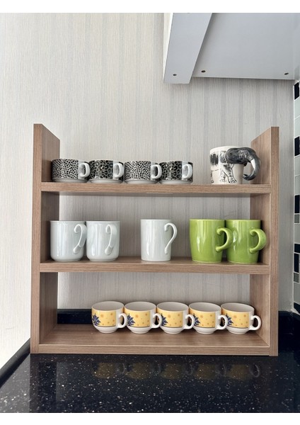 Kahverengi Mdf Mutfak Rafı, Fincanlık, Baharatlık ve Duvar Düzenleyici