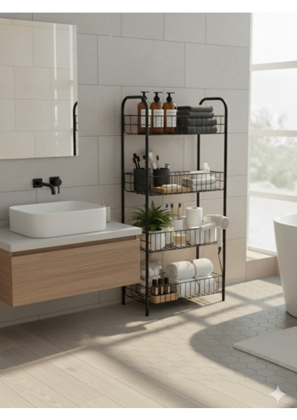 Dört Katlı Çok Amaçlı Metal Banyo Rafı, Siyah, 80X40X23 cm fiyatları