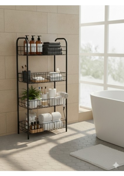Dört Katlı Çok Amaçlı Metal Banyo Rafı, Siyah, 80X40X23 cm modelleri
