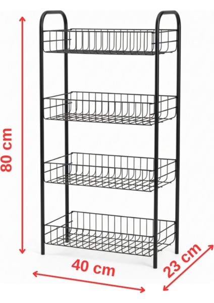 Dört Katlı Çok Amaçlı Metal Banyo Rafı, Siyah, 80X40X23 cm indirimleri