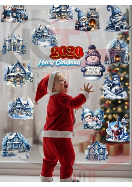 Yeni Yıl Yılbaşı Figürleri Hoşgeldin 2026 Karlı Köy Noel Baba Cüceler ve Kardan Adam Sticker Seti fiyatları
