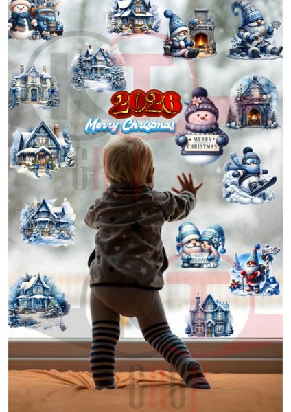 Yeni Yıl Yılbaşı Figürleri Hoşgeldin 2026 Karlı Köy Noel Baba Cüceler ve Kardan Adam Sticker Seti fırsatları