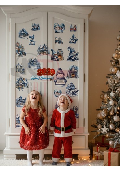 Yeni Yıl Yılbaşı Figürleri Hoşgeldin 2026 Karlı Köy Noel Baba Cüceler ve Kardan Adam Sticker Seti indirimleri