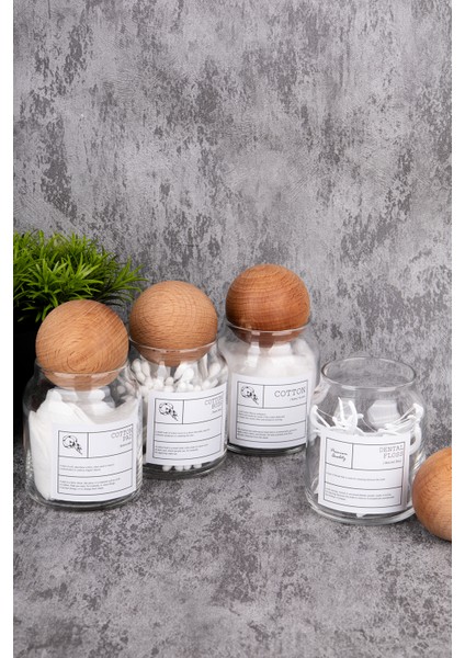 4'lü 300ML Top Kapaklı Cam Kavanoz, Pamuk, Makya ve Diş Ipi Saklama Kutusu