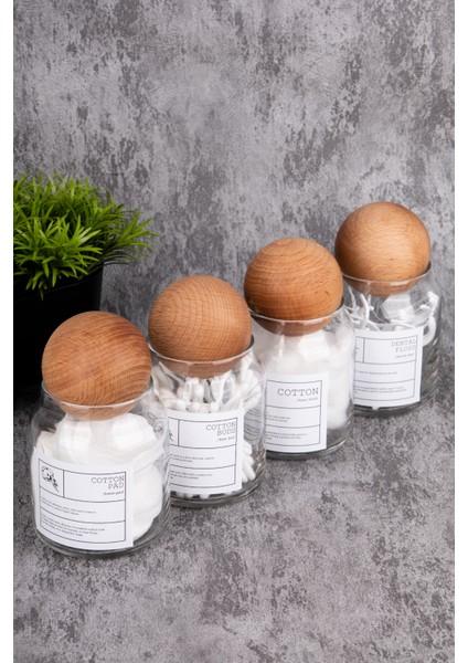 4'lü 300ML Top Kapaklı Cam Kavanoz, Pamuk, Makya ve Diş Ipi Saklama Kutusu fiyatları