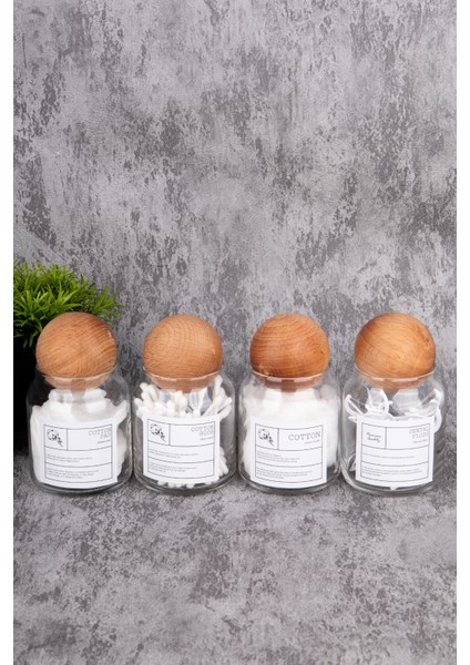 4'lü 300ML Top Kapaklı Cam Kavanoz, Pamuk, Makya ve Diş Ipi Saklama Kutusu modelleri