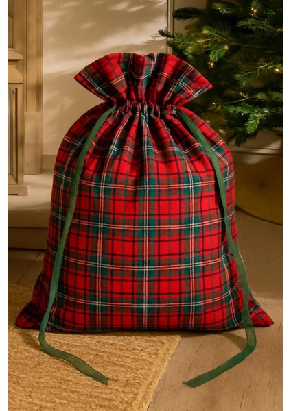 Yılbaşı Ağaç Altı Süsü Yeni Yıl Ekose Desenli Orta Hediye Kesesi 35X40 fiyatları