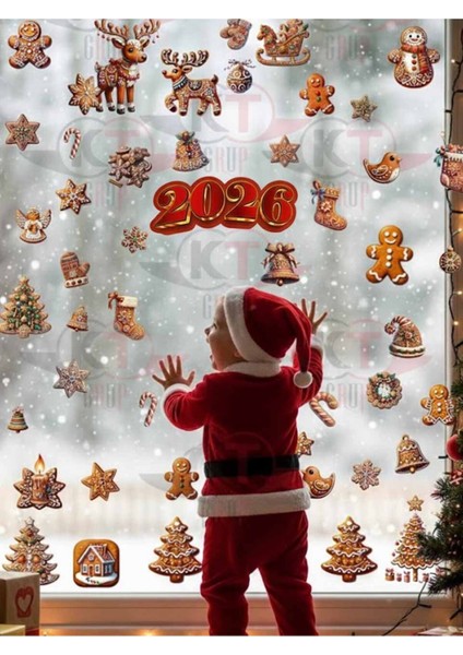 Yeni Yıl Yılbaşı Figürleri Hoşgeldin 2026 Yeni Sezon Cam Kapı Duvar Sticker Seti