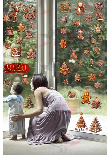 Yeni Yıl Yılbaşı Figürleri Hoşgeldin 2026 Yeni Sezon Cam Kapı Duvar Sticker Seti fiyatları