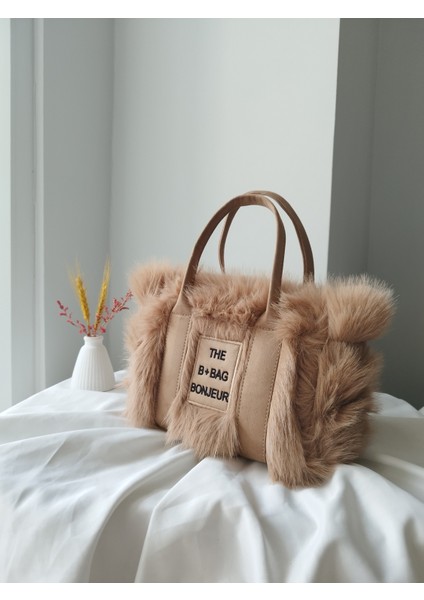 Vintage Peluş Kürk Model Sonbahar, Kış The Bag Bonjeur Kadın El, Kol, Omuz Çanta