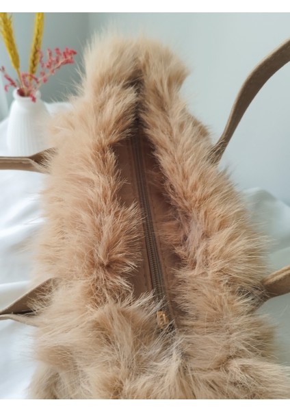 Vintage Peluş Kürk Model Sonbahar, Kış The Bag Bonjeur Kadın El, Kol, Omuz Çanta