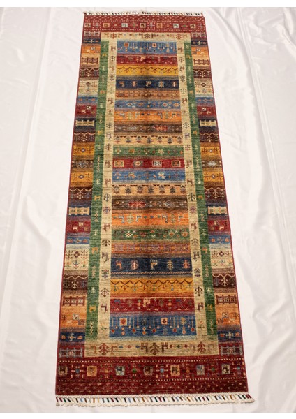 El Dokuma Afgan Halı Gebbeh Desenli Yolluk Kırmızı Renk