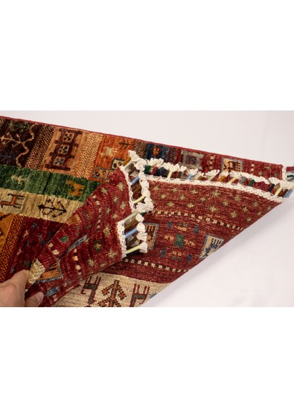 El Dokuma Afgan Halı Gebbeh Desenli Yolluk Kırmızı Renk