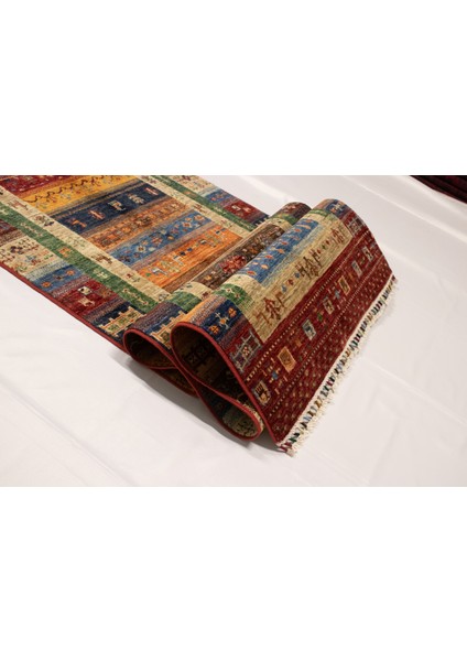 El Dokuma Afgan Halı Gebbeh Desenli Yolluk Kırmızı Renk