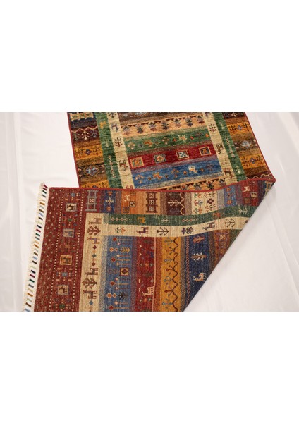 El Dokuma Afgan Halı Gebbeh Desenli Yolluk Kırmızı Renk