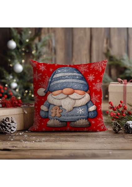 Yılbaşı Noel Baba Nakış Desenli, Dijital Baskılı, Çift Taraflı Kırlent Kılıfı. 2'li Set Kırlent Kılıfı