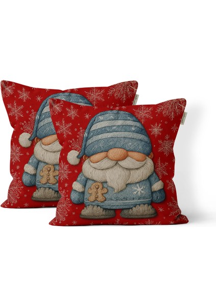 Yılbaşı Noel Baba Nakış Desenli, Dijital Baskılı, Çift Taraflı Kırlent Kılıfı. 2'li Set Kırlent Kılıfı fiyatları