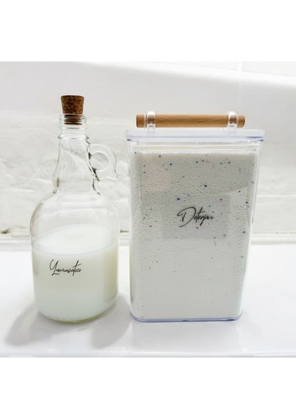Ahşap Kulplu Deterjan ve Yumuşatıcı Kavanozu, Şeffaf Etiketli, 2000ML ve 1000ML fiyatları