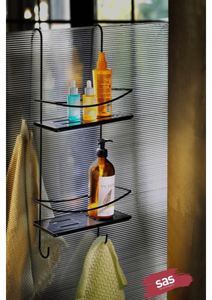 Paslanmaz Kristal Banyo Rafı Siyah, Şampuanlık ve Düzenleyici, Uzun Ömürlü, Şık Tasarım