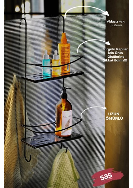 Paslanmaz Kristal Banyo Rafı Siyah, Şampuanlık ve Düzenleyici, Uzun Ömürlü, Şık Tasarım fiyatları