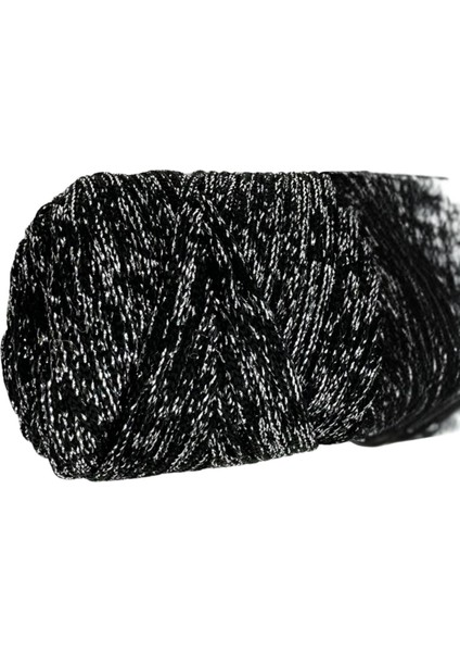 Makrome Ipi 3mm Polyester Siyah Gümüş Simli