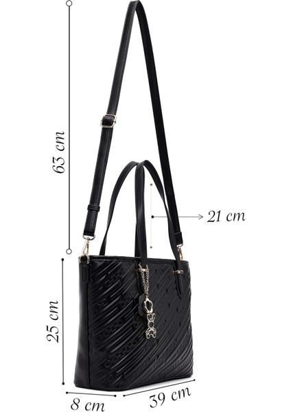 Kadın Siyah Baskılı Uzun Askılı Charmlı Klasik Omuz Çantası 25WBD286226 fiyatları