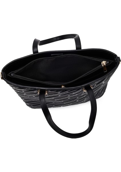 Kadın Siyah Baskılı Uzun Askılı Charmlı Klasik Omuz Çantası 25WBD286226