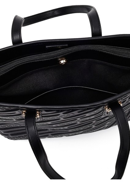 Kadın Siyah Baskılı Uzun Askılı Charmlı Klasik Omuz Çantası 25WBD286226