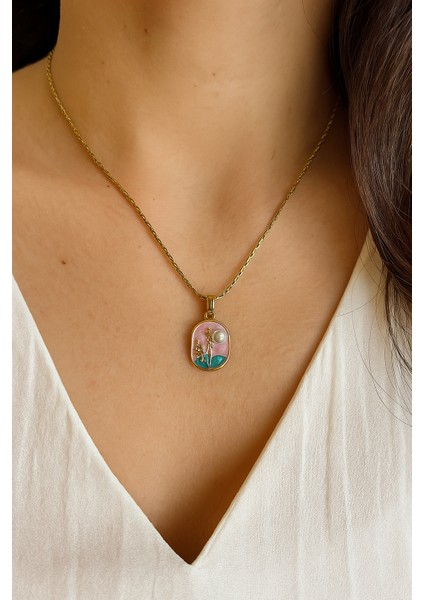 Incili Pembe Lavanta Vintage Gold Çelik Kolye fiyatları