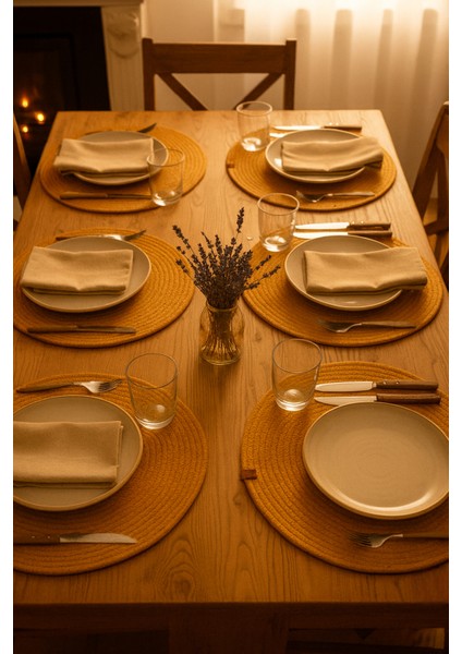 6'lı Jut Supla Amerikan Servis Takımı – %100 Pamuk, El Yapımı, Kaymaz Yuvarlak Tabak Altlığı fırsatları