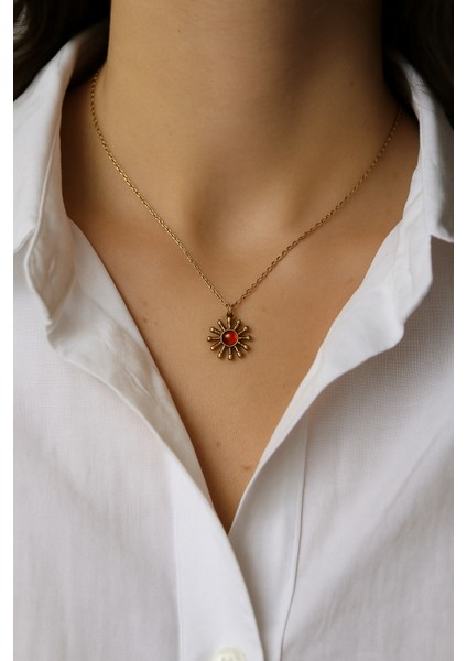 Taşlı Vintage Gold Güneş Kolye fiyatları