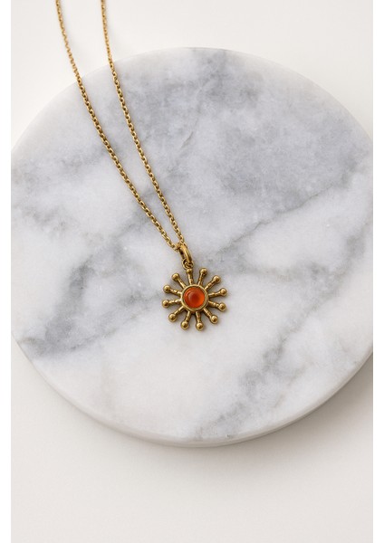 Taşlı Vintage Gold Güneş Kolye modelleri