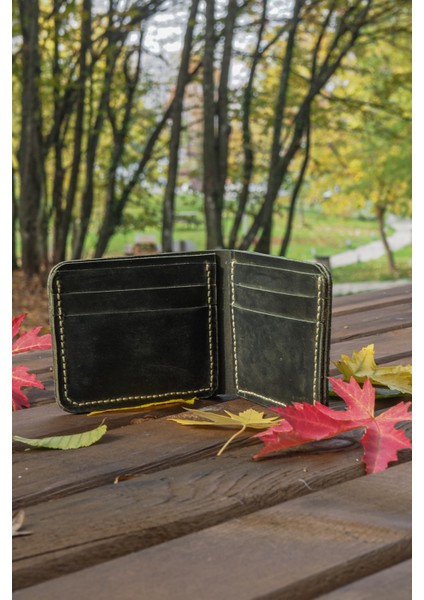 Deri Erkek Modern Cüzdan - Hakiki Dana Derisi - El Işçiliği