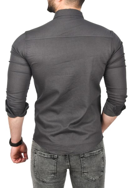 Erkek Füme Slim Fit Pamuklu Cepli Kot Gömlek Çıtçıtlı Uzun Kollu Spor Gömlek 2502503 indirimleri