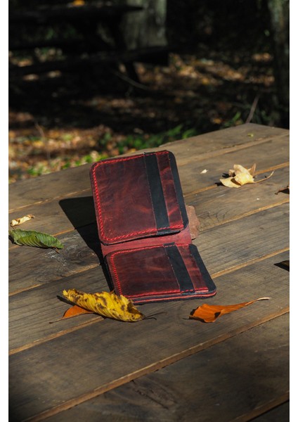 Deri Erkek Modern Cüzdan - Hakiki Dana Derisi - El Işçiliği