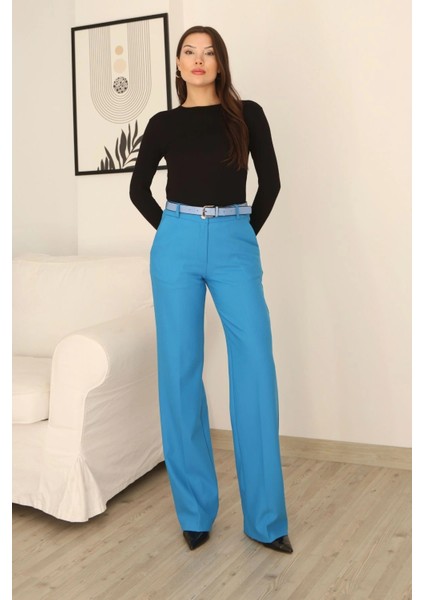 Cep Detaylı Kemerli Kumaş Pantolon 6156-İNDIGO fiyatları