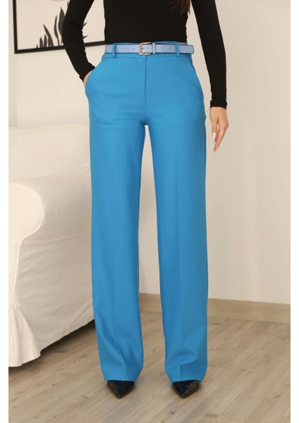 Cep Detaylı Kemerli Kumaş Pantolon 6156-İNDIGO modelleri