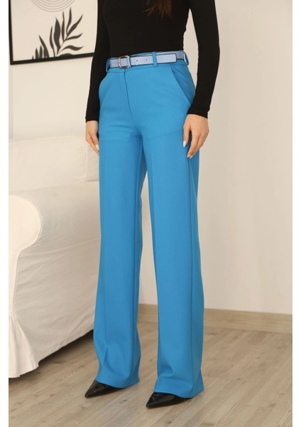 Cep Detaylı Kemerli Kumaş Pantolon 6156-İNDIGO indirimleri