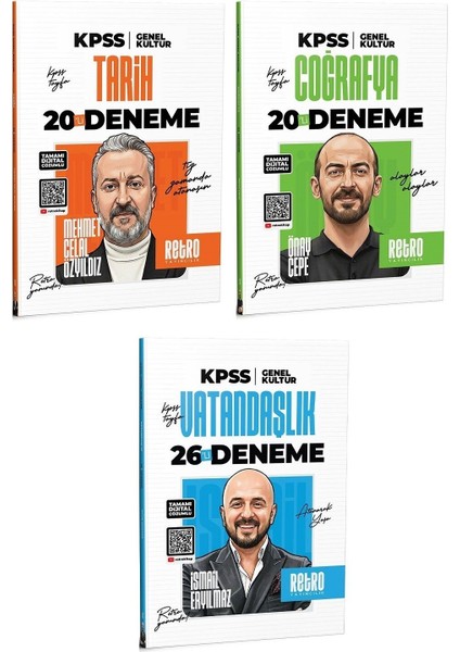 Retro 2026 Kpss Tarih + Coğrafya + Vatandaşlık 66 Deneme 3 Lü Set Retro Yayıncılık