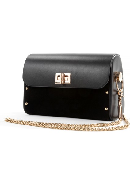 Liora Siyah Süet Çapraz Zincir Askılı Günlük Abiye Gerçek Deri Kadın El ve Omuz Çantası modelleri