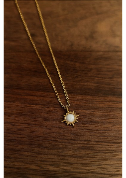 Taşlı Zarif Vintage Mini Güneş Kolye(Çapı:1,2cm)